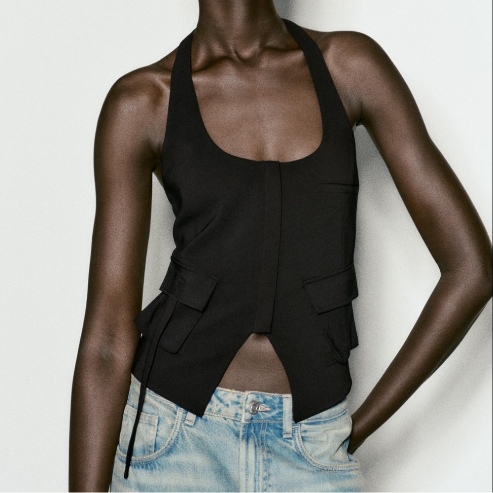 Zara Black Pocket Halter Top